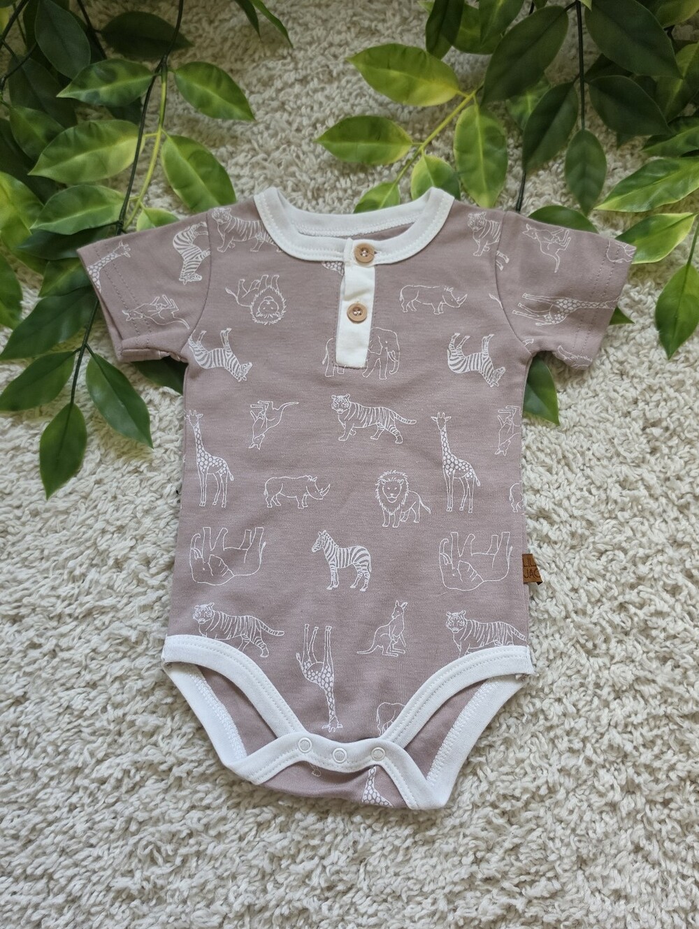 Baby Boy Wildlife Henley Onesie (6-9 Months)